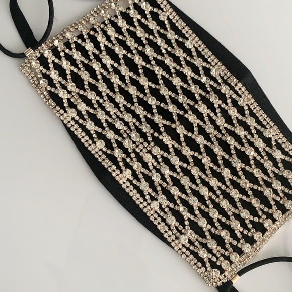 Luxury Rose Gold Rhinestone Mask + Cotton mask - Picture 3 of 7